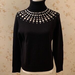 INC International Concepts Black Turtleneck with Silver Embellishments PL